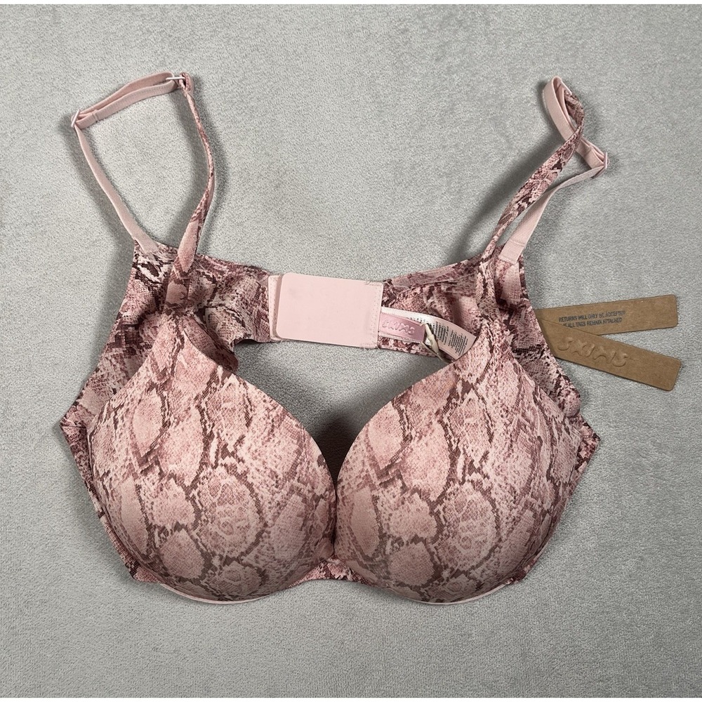 SKIMS Ultimate Push Up Plunge Bra Women's 34B Rose Pastel Snake Print NWT